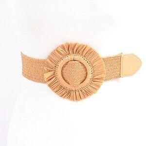 BNWT Brand New Khaki Raffia Buckle Faux Straw Elastic Fashion Belt